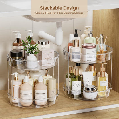 LAMU 2 Tier Lazy Susan Turntable Organizer 9.25'' Rotating Spice Rack Organization for Cabinet, Kitchen, Pantry, Countertop, Bathroom, Vanity, Medicine Cabinet Organizer, Clear