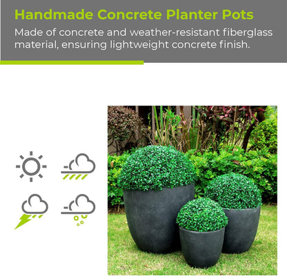 Kante 8.9" H x 10" W Small Concrete Planter, Compact Desktop Plant Pot with Drainage Hole & Rubber Plug – Lightweight Breathable Cement Container for Succulents, Cactus, Herbs, Indoor Outdoor, Gift