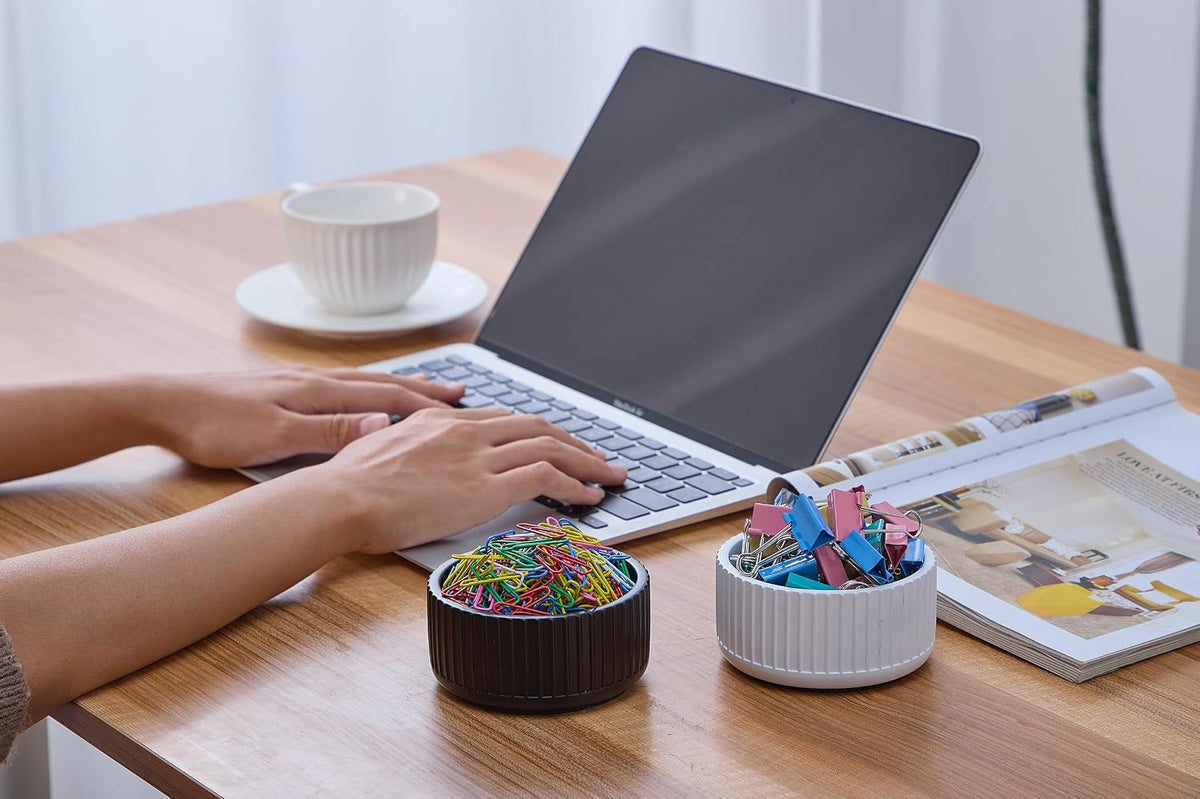 Aotea Crafts Mondern Concrete Paper Clip Holder for Desk- Aesthetic Fluted Paperclip Holder for Desk - Sturdy Minimalist Paper Clip Organizer Dispenser - Large Capacity & Charcoal Black
