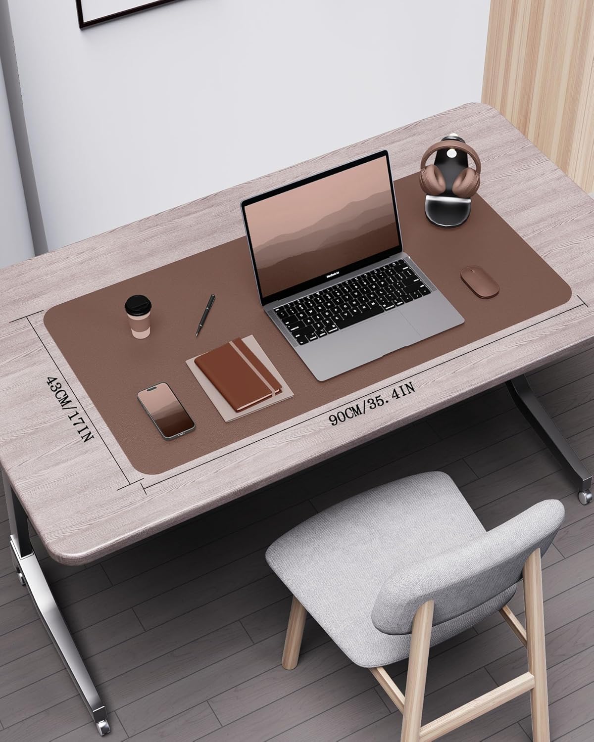 Double-Sided Desk Pad, 31.5"x15.7"Leather Desk Mat, Eco Cork Desk Pad Protector,Large Mouse Pad,Waterproof Desk Blotter for Office/Home(Coffee)