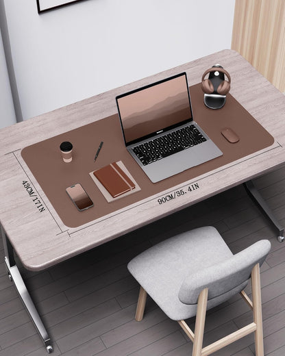 Double-Sided Desk Pad, 31.5"x15.7"Leather Desk Mat, Eco Cork Desk Pad Protector,Large Mouse Pad,Waterproof Desk Blotter for Office/Home(Coffee)