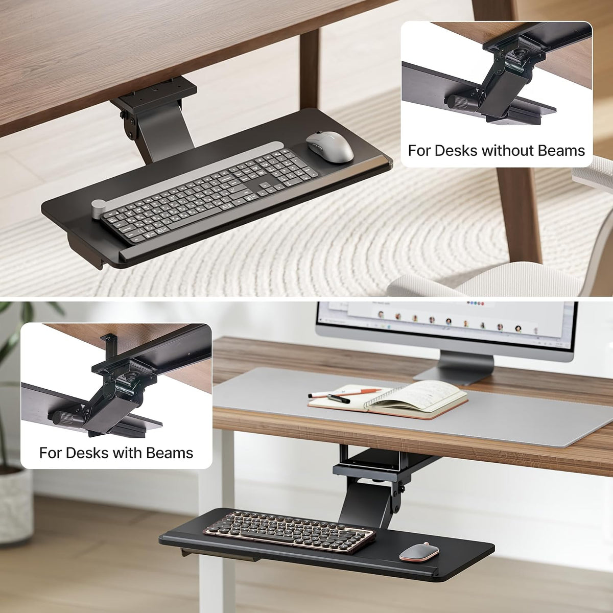 PEGZONE Keyboard Tray Under Desk Slide Out, 25 x 11 inch, Black | with Storage Drawer, Height Adjustable Swivel Tilt, Ergonomic Under Desk Mount Keyboard & Mouse Holder for Gaming Home Office