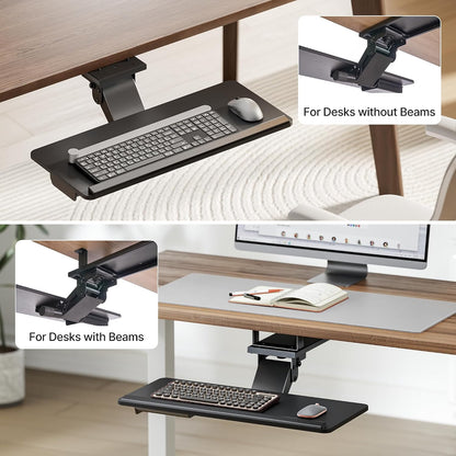 PEGZONE Keyboard Tray Under Desk Slide Out, 25 x 11 inch, Black | with Storage Drawer, Height Adjustable Swivel Tilt, Ergonomic Under Desk Mount Keyboard & Mouse Holder for Gaming Home Office