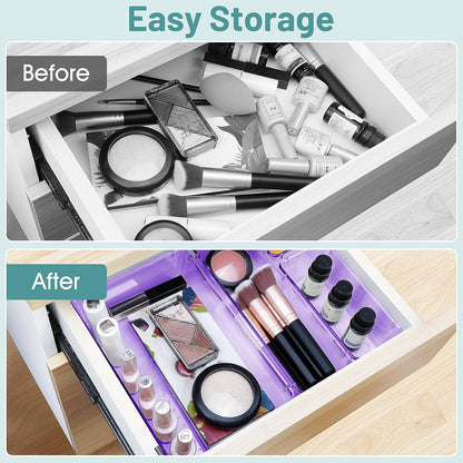 WOWBOX 25 PCS Clear Plastic Drawer Organizer Set, 4 Sizes Desk Drawer Divider Organizers and Storage Bins for Makeup, Jewelry, Gadgets for Kitchen, Bedroom, Bathroom, Office