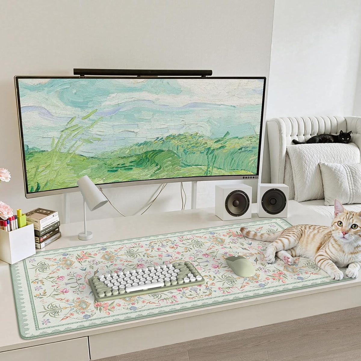 Desk Mat,Mouse Pad for Office Desk,35.4x15.7in,Pink Flowers