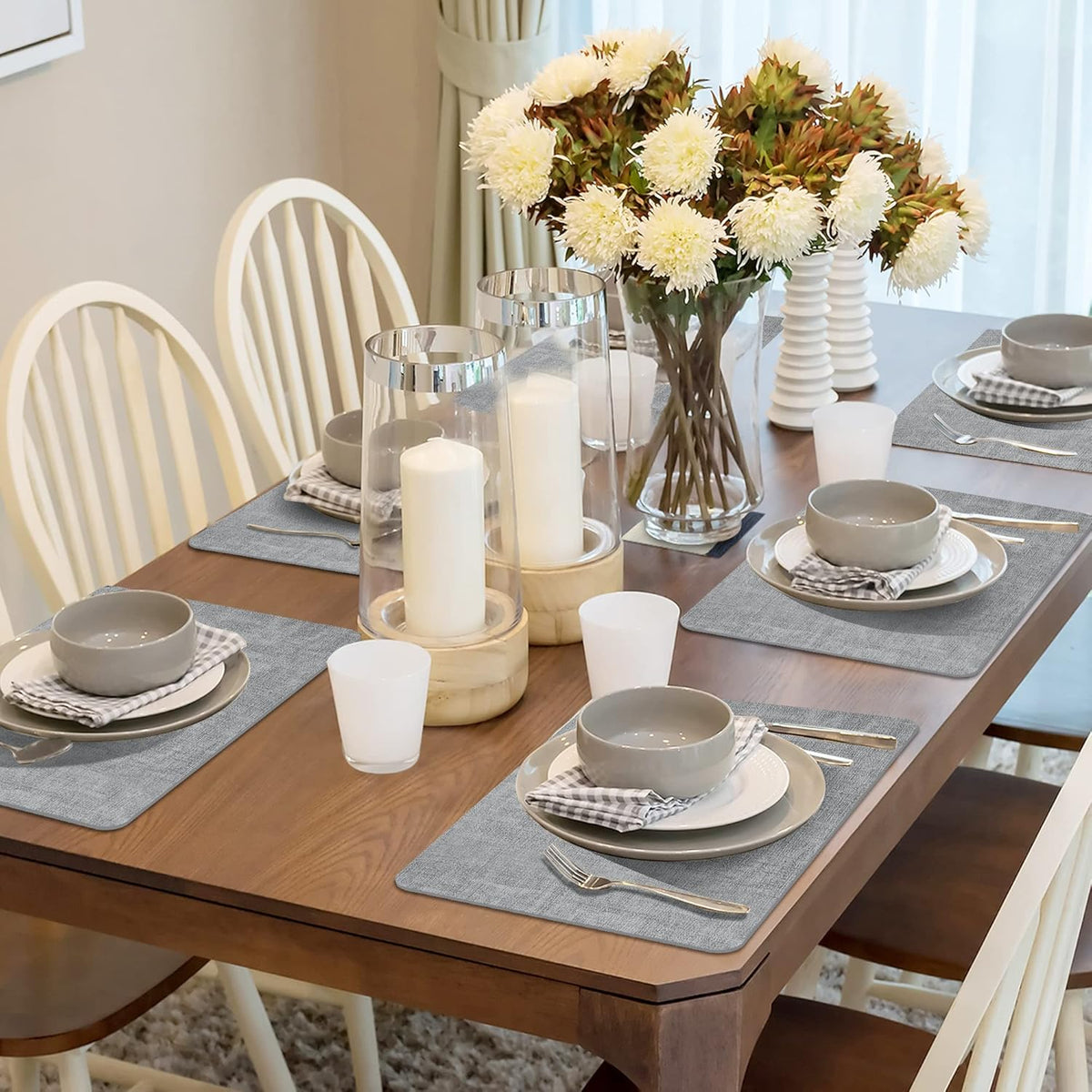 Maxpearl Faux Leather Placemats Set of 6 - Waterproof - Wipe Clean - Heat Resistant - Anti Slip Dining Table Place Mats, Suitable for Indoor & Outdoor Use, 17’’×12’’, Beige