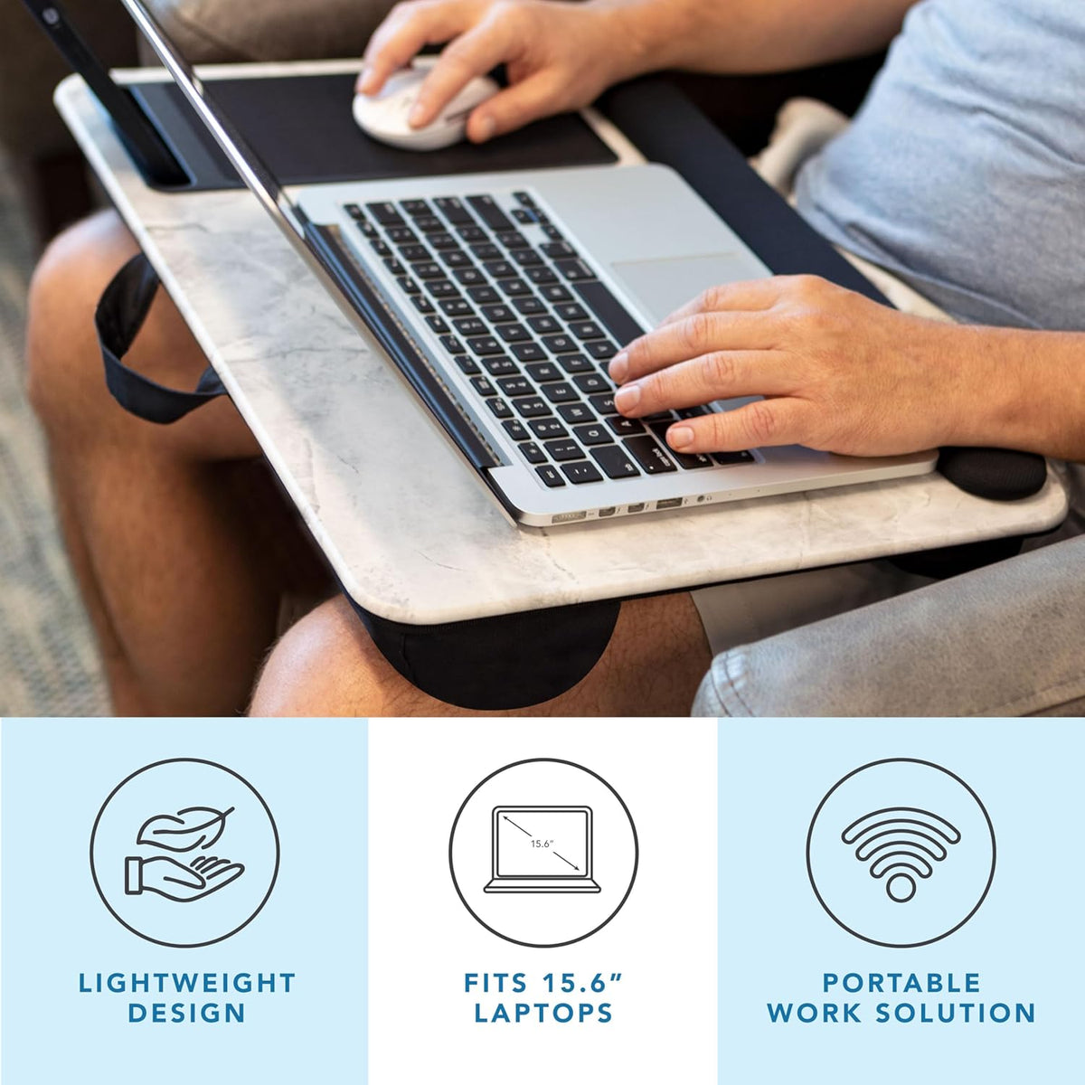 LAPGEAR Home Office Pro Lap Desk with Wrist Rest, Mouse Pad, and Phone Holder - Black Carbon - Fits up to 15.6 Inch Laptops - Style No. 91598