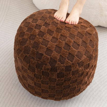 Round Stuffed Pouf Ottoman, Corduroy Poufs with Foam Chunk Filling, Furry and Fluffy Pouf Foot Stool Storage Ottoman, 20 X 15 Floor Poufs Foot Rest for Living Room, Dark Grey
