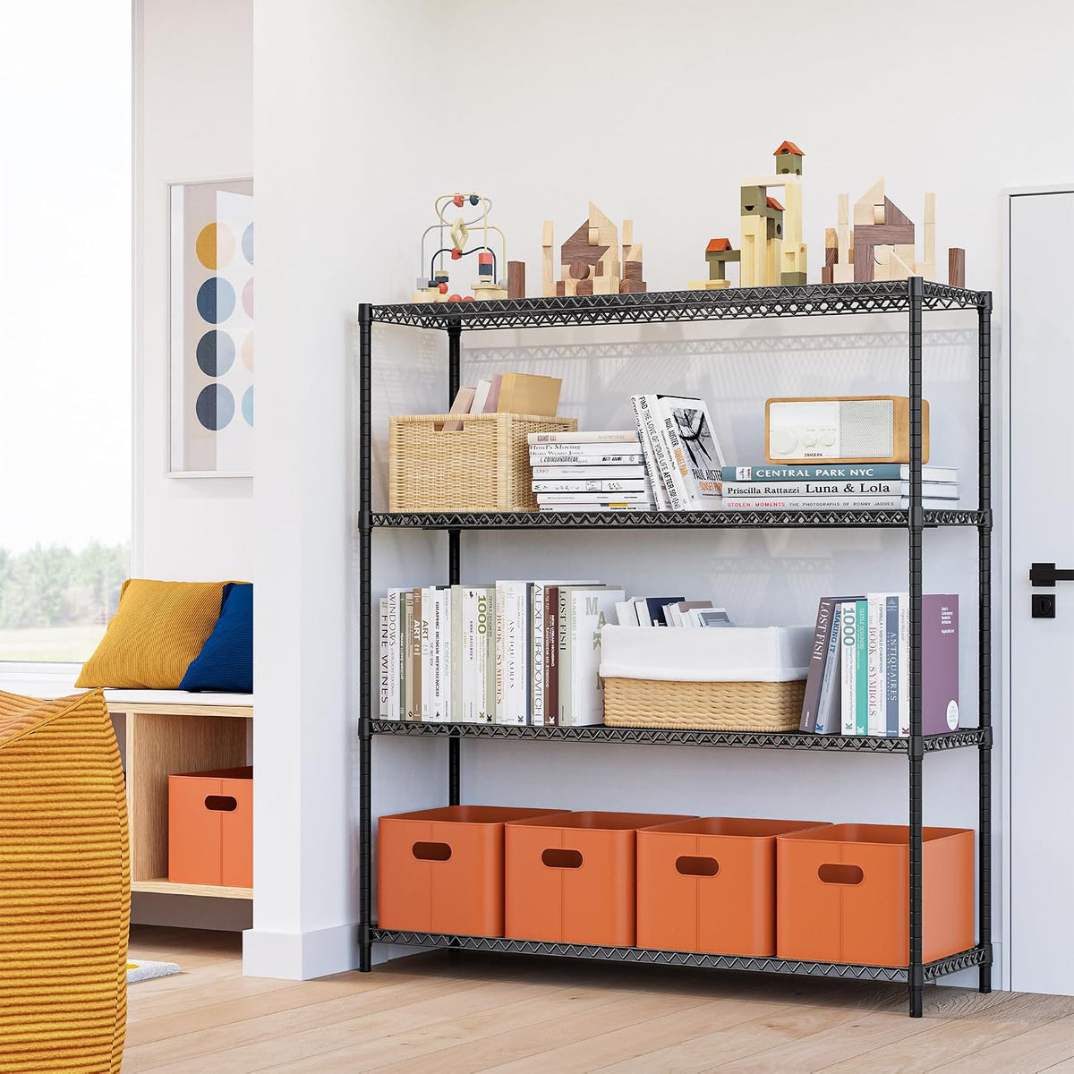 M MZG 450 lbs Steel Storage Shelving 3-Tier Utility Shelving Unit Steel Organizer Wire Rack for Home,Kitchen,Office (11.8" D x 17.7" W x 26.3" H) - Colors B
