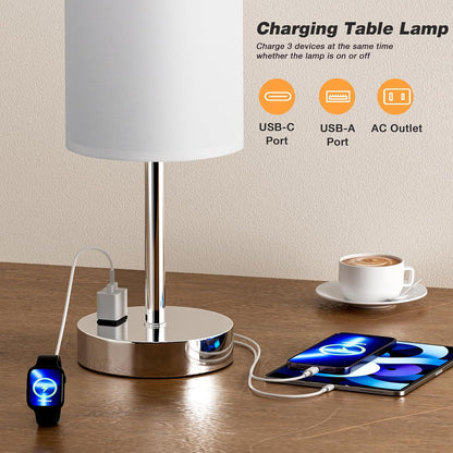 Fenmzee Bedside Table Lamp for Bedroom - Dimmable Touch, USB A+C, AC Outlet