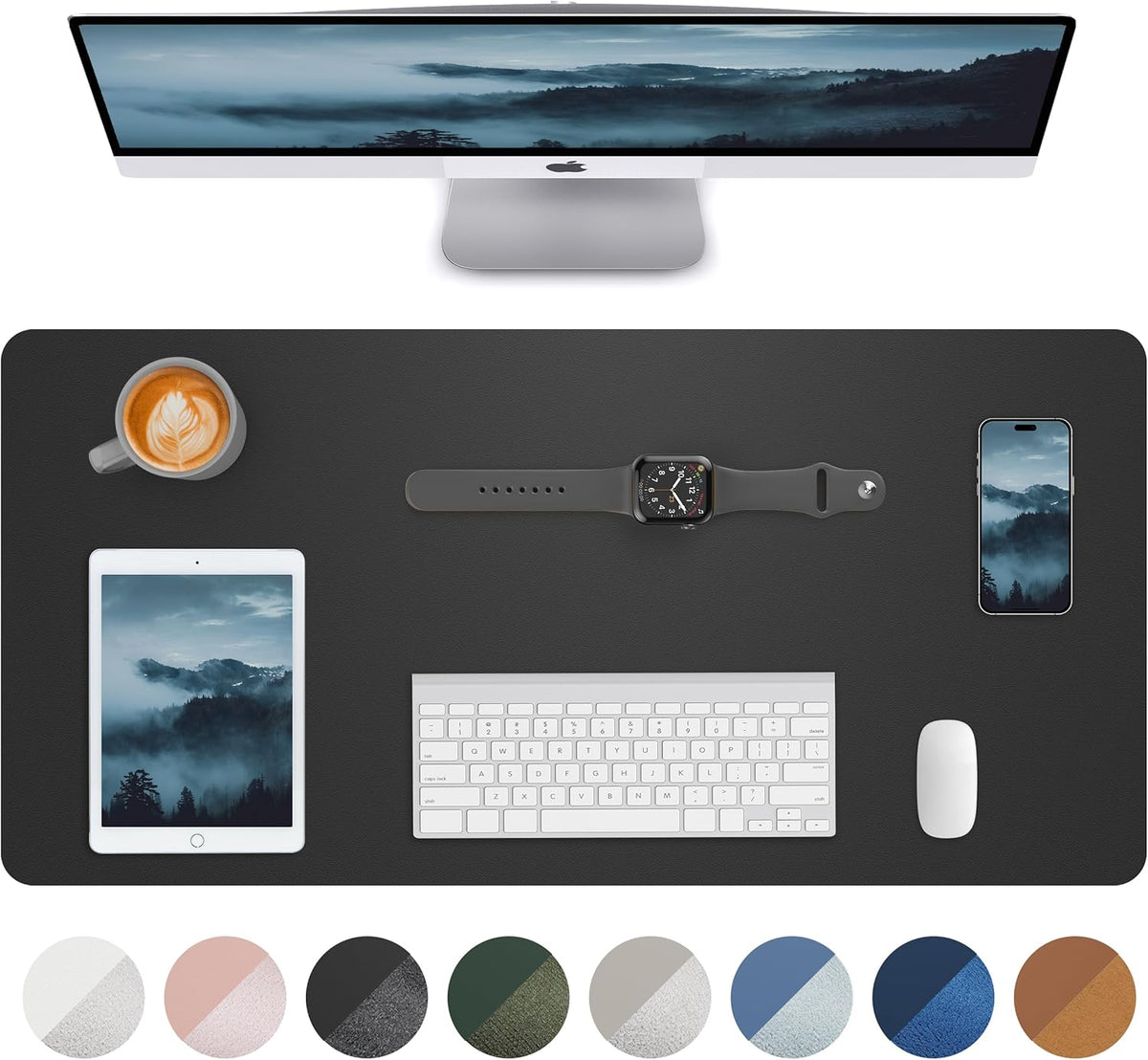 Large Desk pad mat,Mouse Pad,Office Desk Mat, Non-Slip PU Leather Desk Blotter,Large Desk pad,Waterproof Keyboard mat for Office/Home/Decor (Black,48" x 17")