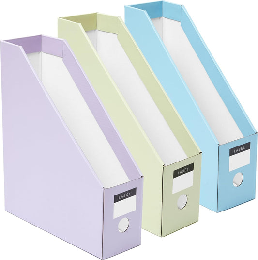 Cardboard File Magazine Holder, Pastel Color, Desktop Binder Holder with Labels Vertical File Storage Foldable Organizer Box, for Office Classroom Home Workspace
