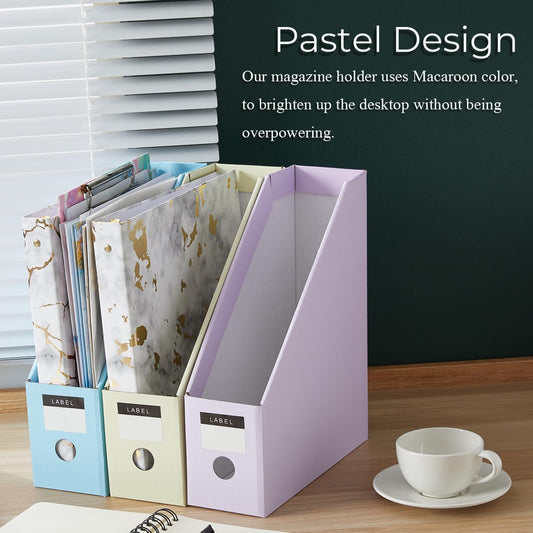 Cardboard File Magazine Holder, Pastel Color, Desktop Binder Holder with Labels Vertical File Storage Foldable Organizer Box, for Office Classroom Home Workspace