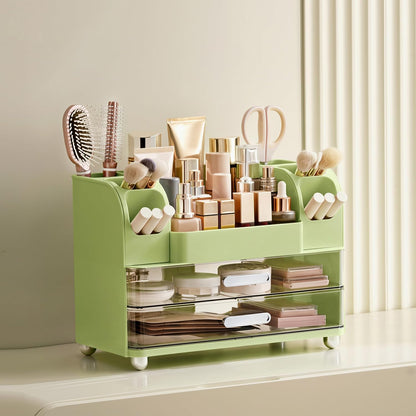 HBlife Makeup Organizer for Vanity with Brush Holder, Large Bathroom Countertop Cosmetic Organizer Skin Care Storage, Easy to Store Lipsticks, Nail Polishes, Perfumes, Eyeshadow Palettes, All White