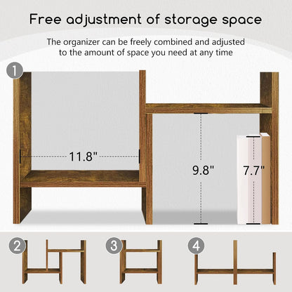 Jerry & Maggie Desktop Organizer Office Storage Rack Adjustable Wood Display Shelf Free Style Double H, Multi-Functional Mini Bookshelf for Desk Natural Stand (White)