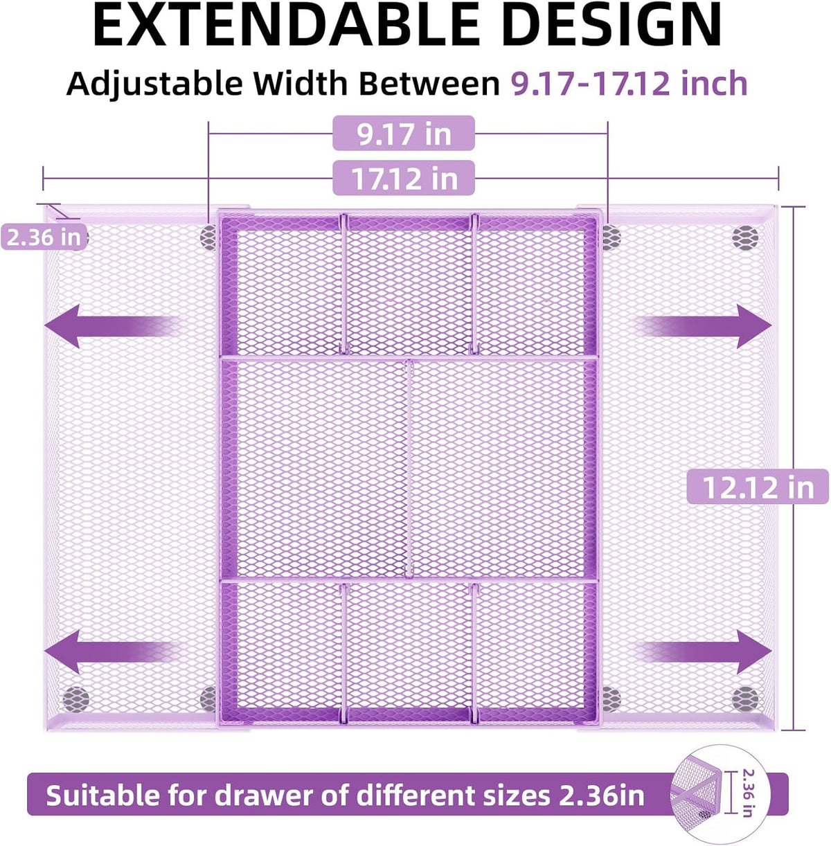 Marbrasse Expandable Desk Drawer Organizer, Mesh Drawer Organizer Tray with 10 Adjustable Compartments, Desk Organizers and Accessories, 5 Dividers Drawer for Office Supplies, Makeup & Vanity (Black)