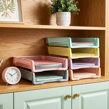 Tenceur 6 Pcs Turn in Trays Classroom, Pastel Paper Tray for Classroom Organization and Storage Stackable Plastic Book Baskets Teacher Organizers for Library Drawers Office Desk