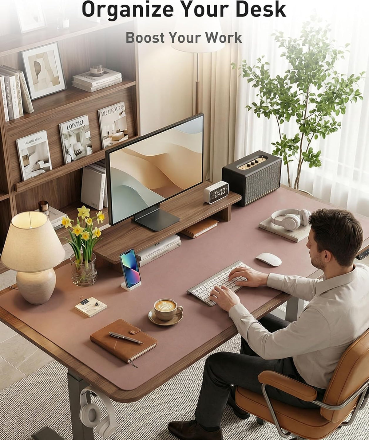 Aothia Leather Office Desk Pad Protector, Non-Slip PU Leather Desk Blotter, Waterproof Laptop Writing Mouse Pad for Office and Home, Black, 31.5" x 15.7" - Colors A