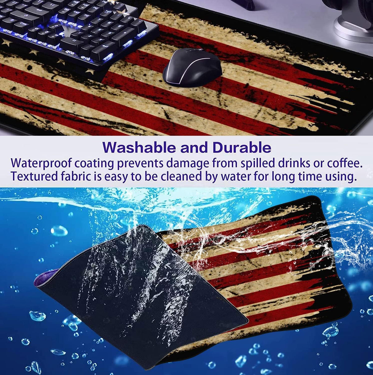 Retro American Flag XL Gaming Mouse Pad with Stitching Edge Laptop Desk Mat