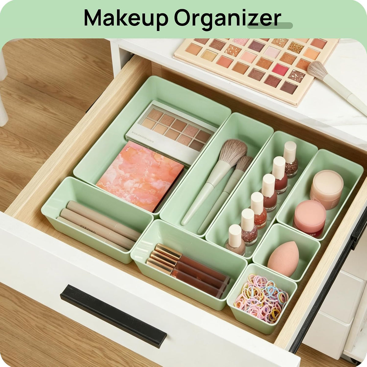 Vtopmart 25 PCS Clear Plastic Drawer Organizers Set, 4-Size Versatile Bathroom and Vanity Drawer Organizer Trays, Storage Bins for Makeup, Bedroom, Kitchen Gadgets Utensils and Office