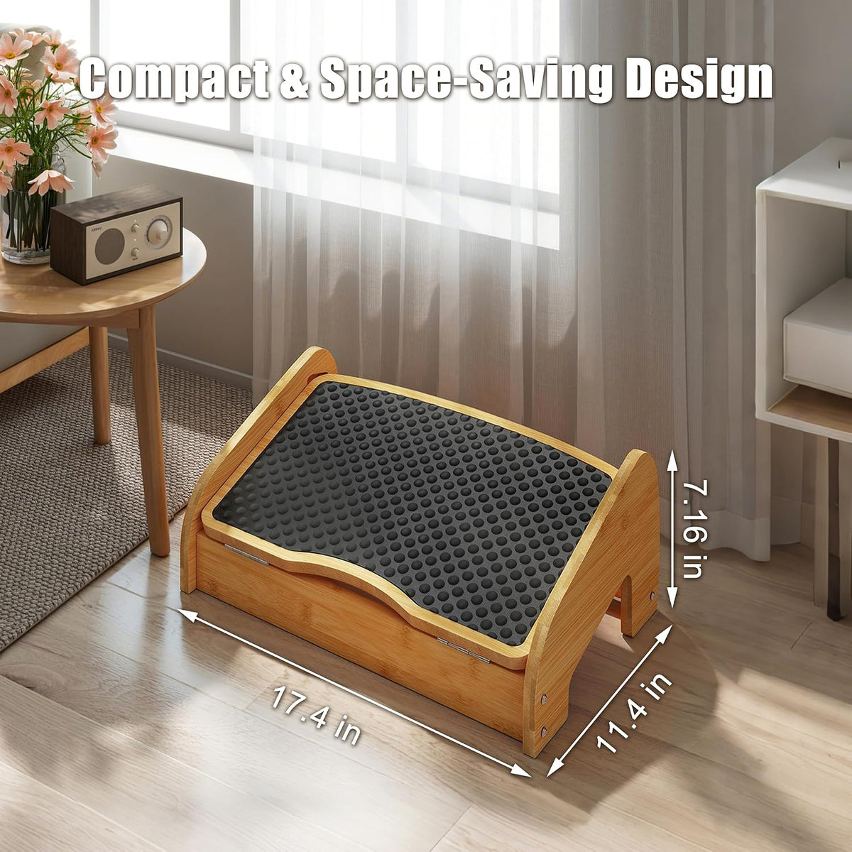 Upgraded Under Desk footrest- Bamboo Ergonomic Adjustable Footrest with 3 Height & Angle Settings,Pebble Massage Surface for Improved Posture and Blood Circulation,Home & Office