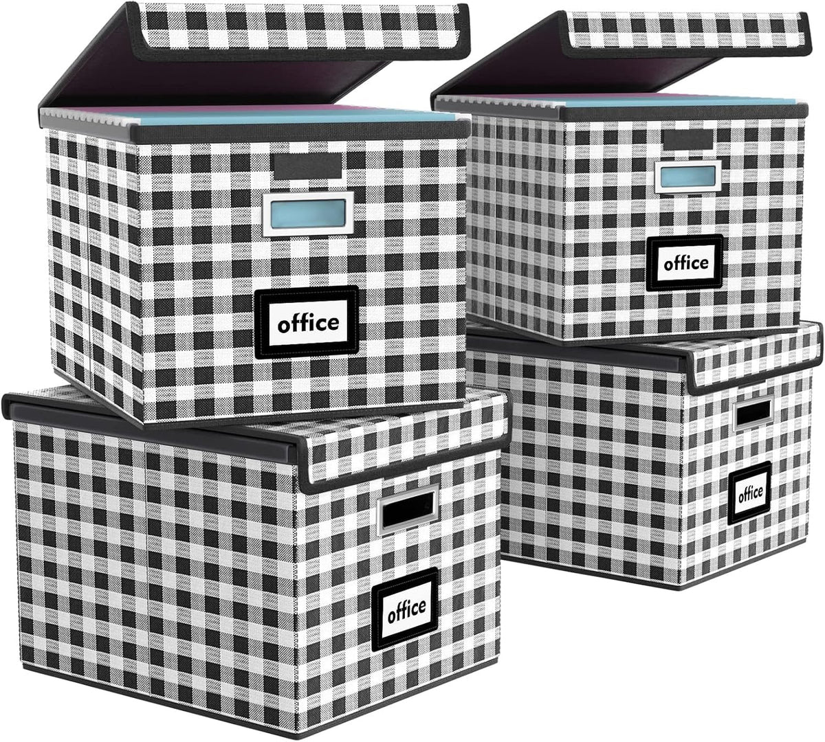 Upgraded Portable File Organizer Box with Lid, Collapsible Linen Hanging Filing Storage Boxes with Plastic Slides, Decorative Home/Office Filing System Box for File and Folders Storage (Gray)