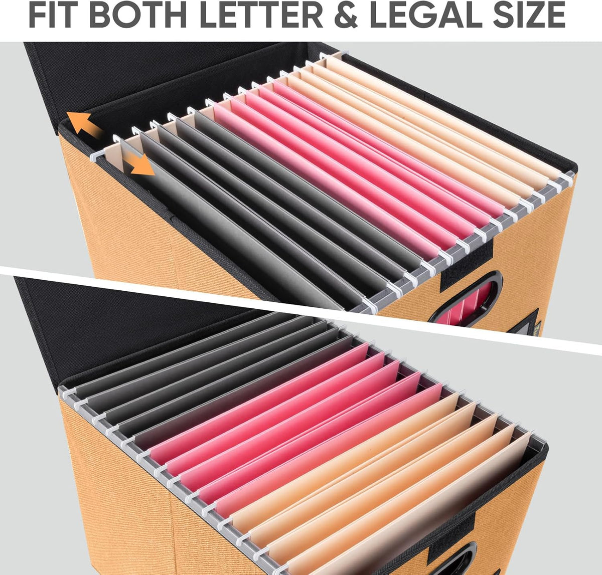 BALEINE File Organizer Box with Lid, Collapsible File Folder Organizer with Plastic Slide, Hanging File Folder Box for Office Document Storage (Black)