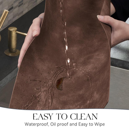 MOSAYT Vinyl Placemats Set of 6-12 X 17 Inch - Faux Leather 100% Waterproof Oil-Proof Wipeable PU Place Mats, Heat Resistant Reversible Table Mats for Kitchen, Dining, Outdoor, Reddish Brown