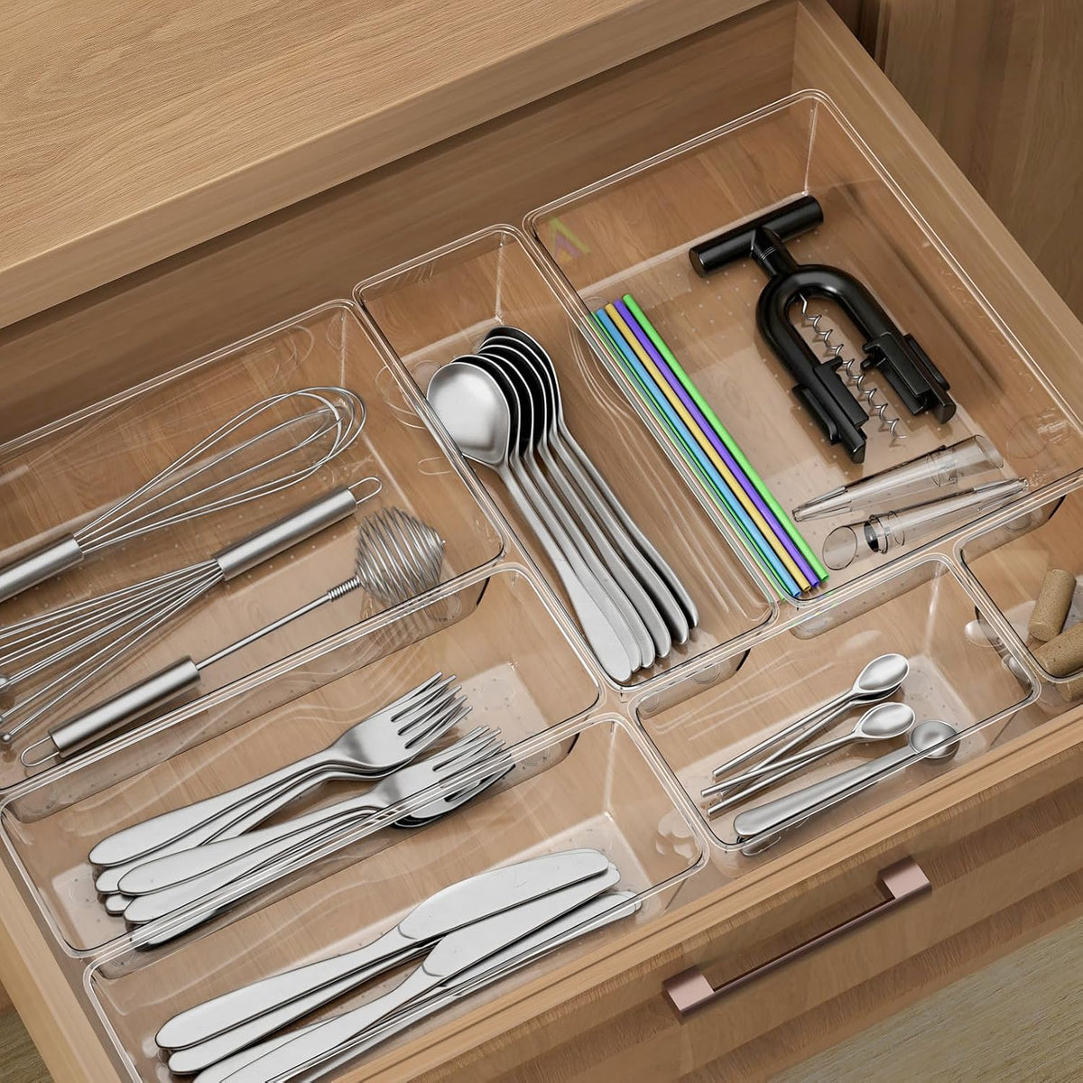 Clear Drawer Organizer Set, 3 Sizes Bathroom Vanity Organizer Trays and Storage Bins for Makeup, Cosmetics, Jewelry, and Gadgets. Perfect for Office, Kitchen, Bedroom, Bathroom Use.