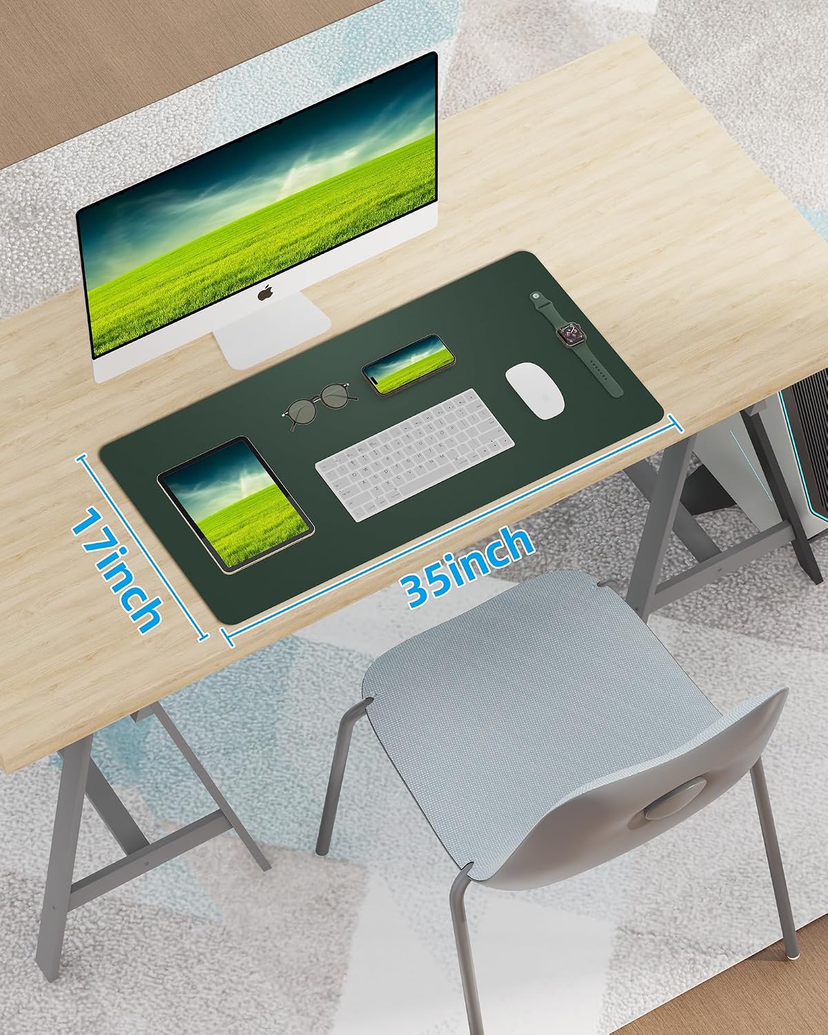 Large Desk pad mat,Mouse Pad,Office Desk Mat, Non-Slip PU Leather Desk Blotter,Large Desk pad,Waterproof Keyboard mat for Office/Home/Decor (Black,48" x 17")