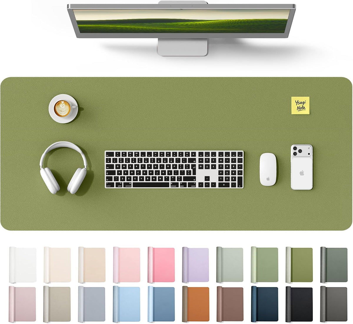 YSAGi Leather Desk Pad Protector, Office Desk Mat, Large Mouse Pad, Non-Slip PU Leather Desk Blotter, Waterproof Laptop Desk Writing Pad for Office and Home (23.6" x 13.8", Eggshell) - Colors B