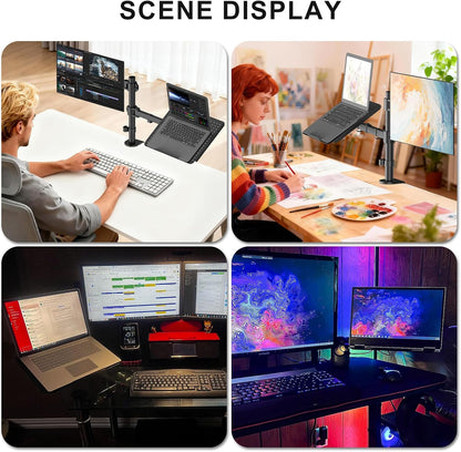 WALI Single Arm Laptop and Monitor Desk Mount for 17" Notebook and Up to 32" Screen, 2-in-1 Adjustable Monitor Arm with Laptop Tray, VESA 75x75 100x100,Holds 22-26.4 lbs, Black (GSMP001NLP)