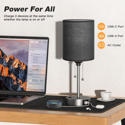 Dicoool Bedside Table Lamp for Bedroom - Small Desk Lamp with USB Ports