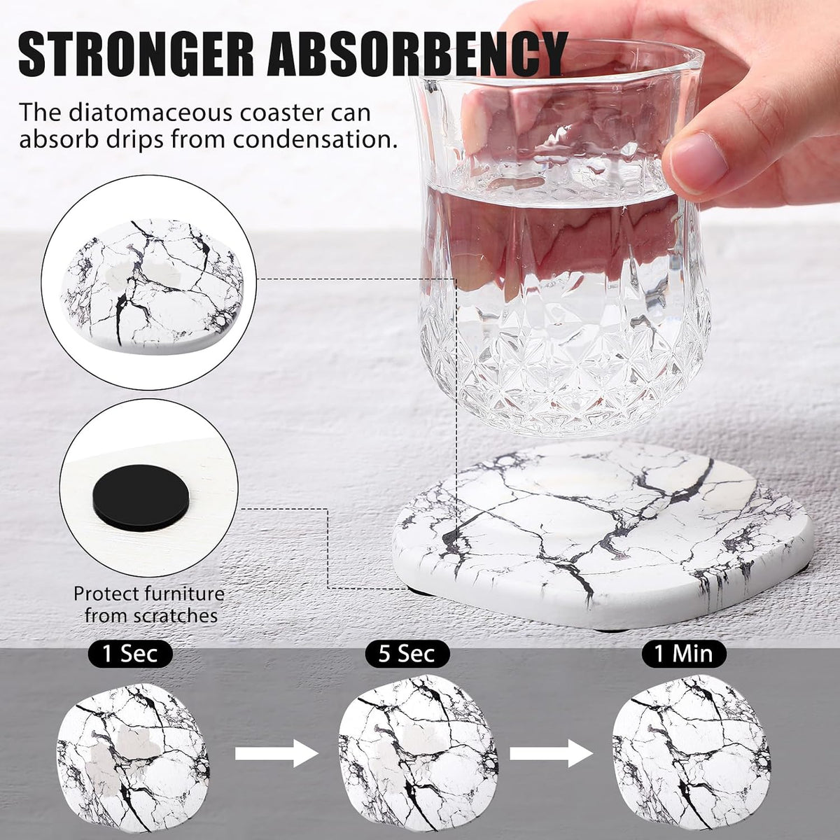 Diatomaceous Earth Coasters Set of 4，Cool Absorbent Quick-Dry Drink Coasters for Desks, Cute Modern Stone Design with Stylish White Aesthetic (4, White)