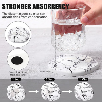 Diatomaceous Earth Coasters Set of 4，Cool Absorbent Quick-Dry Drink Coasters for Desks, Cute Modern Stone Design with Stylish White Aesthetic (4, White)