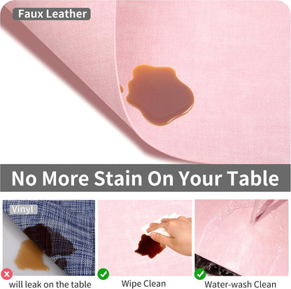 Maxpearl Faux Leather Placemats Set of 6 - Waterproof - Wipe Clean - Heat Resistant - Anti Slip Dining Table Place Mats, Suitable for Indoor & Outdoor Use, 17’’×12’’, Beige