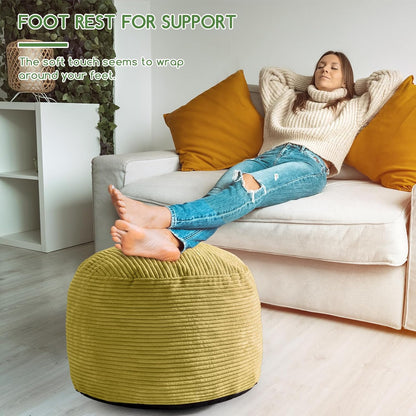 Round Stuffed Pouf Ottoman, Corduroy Poufs with Foam Chunk Filling, Furry and Fluffy Pouf Foot Stool Storage Ottoman, 20 X 15 Floor Poufs Foot Rest for Living Room, Dark Grey