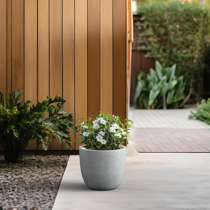 Kante 8.9" H x 10" W Small Concrete Planter, Compact Desktop Plant Pot with Drainage Hole & Rubber Plug – Lightweight Breathable Cement Container for Succulents, Cactus, Herbs, Indoor Outdoor, Gift