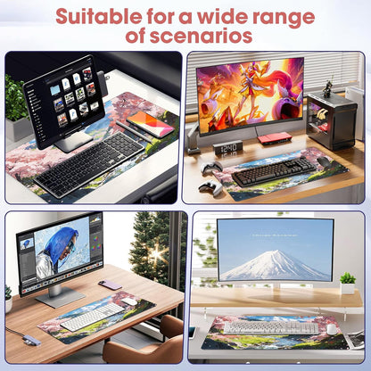 31.5" x 15.7" Waterproof Fabric Desk Pad, Rubber Anti-Slip Base, Stitched Edges No Curling, Fits Laptop Keyboard and Mouse, Smooth Office Mat Large Mouse Pad for Work Game, Black