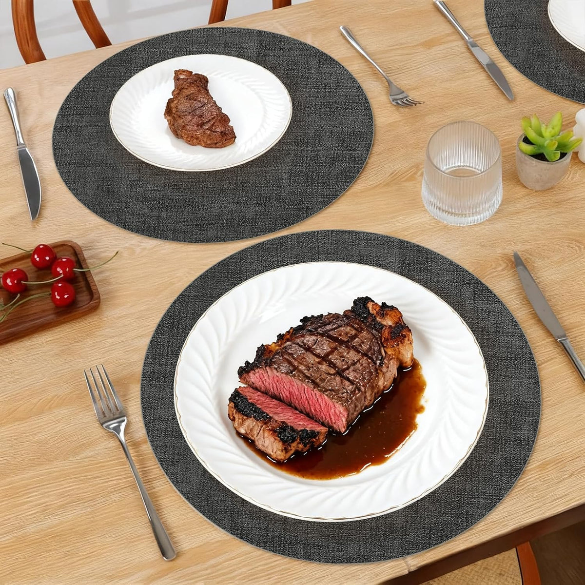 Maxpearl Faux Leather Placemats Set of 6 - Waterproof - Wipe Clean - Heat Resistant - Anti Slip Dining Table Place Mats, Suitable for Indoor & Outdoor Use, 17’’×12’’, Beige