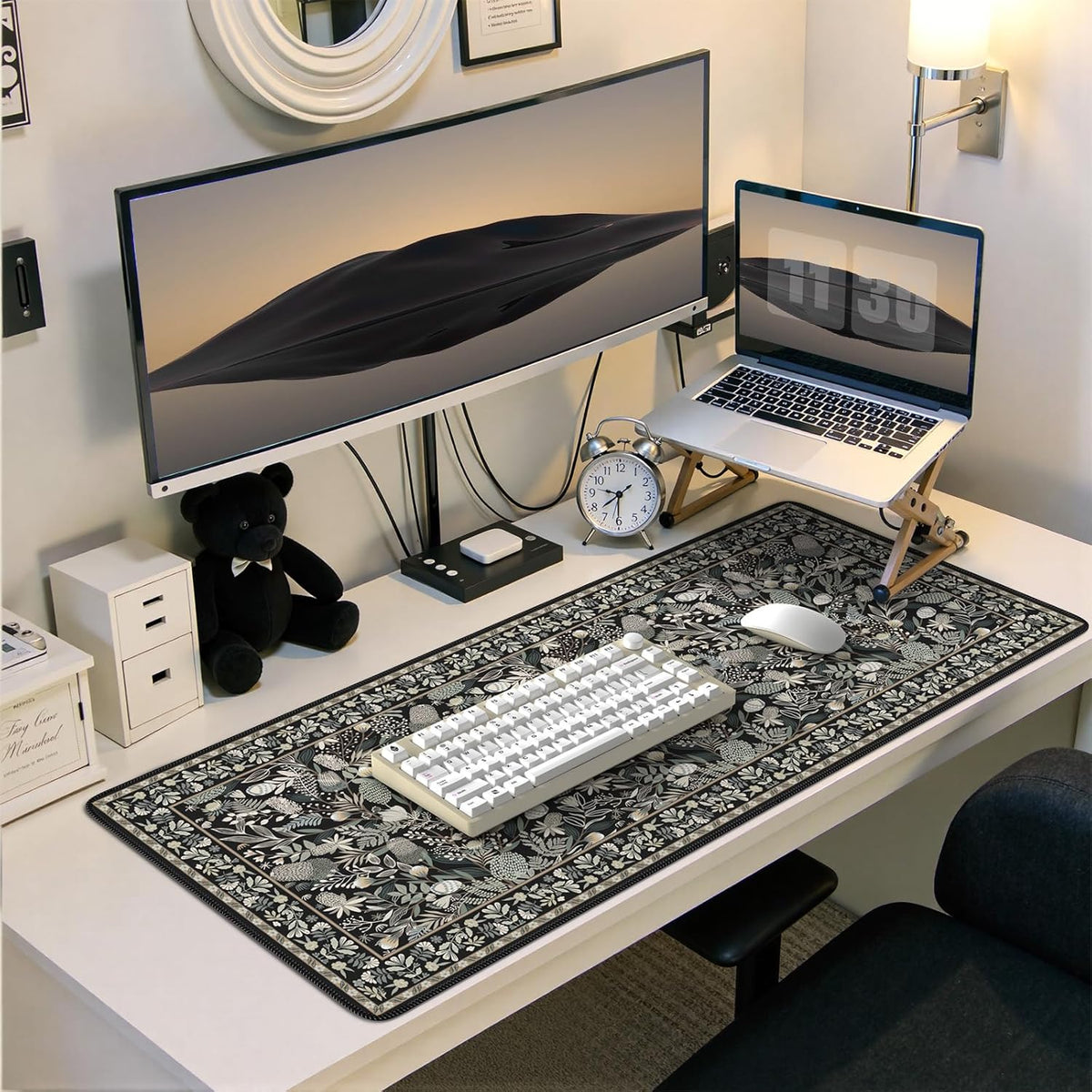 Desk Mat,Mouse Pad for Office Desk,35.4x15.7in,Pink Flowers