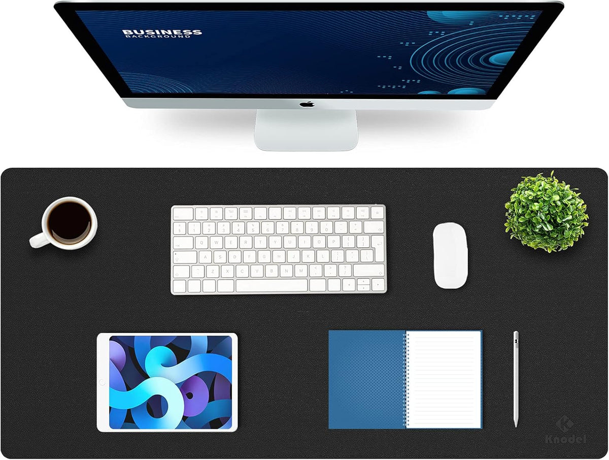 K KNODEL Large Office Leather Desk Mat, Mouse and Keyboard Pad, Computer and Laptop Mat, Desktop Protector and Cover, Writing Pad and Blotter (31.5"x15.7", Black)