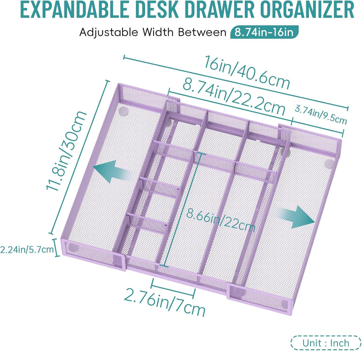 Expandable Desk Drawer Organizer Tray with 10 Adjustable Compartments, Metal Mesh Office Drawer Organizer, Versatile Desk Organizer for Home, School Supplies, Makeup Vanity & Jewelry (Black)