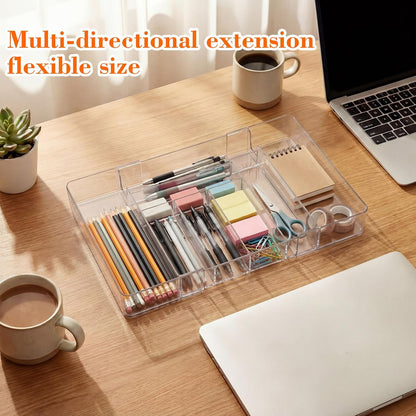 Briwooody 1 Pcs Large Expandable Acrylic Drawer Organizers, Grid Adjustable Drawer, Dividers Organizer for Desk, Makeup, Jewelry, Office, Kitchen Supplies (Clear,11 Compartments)