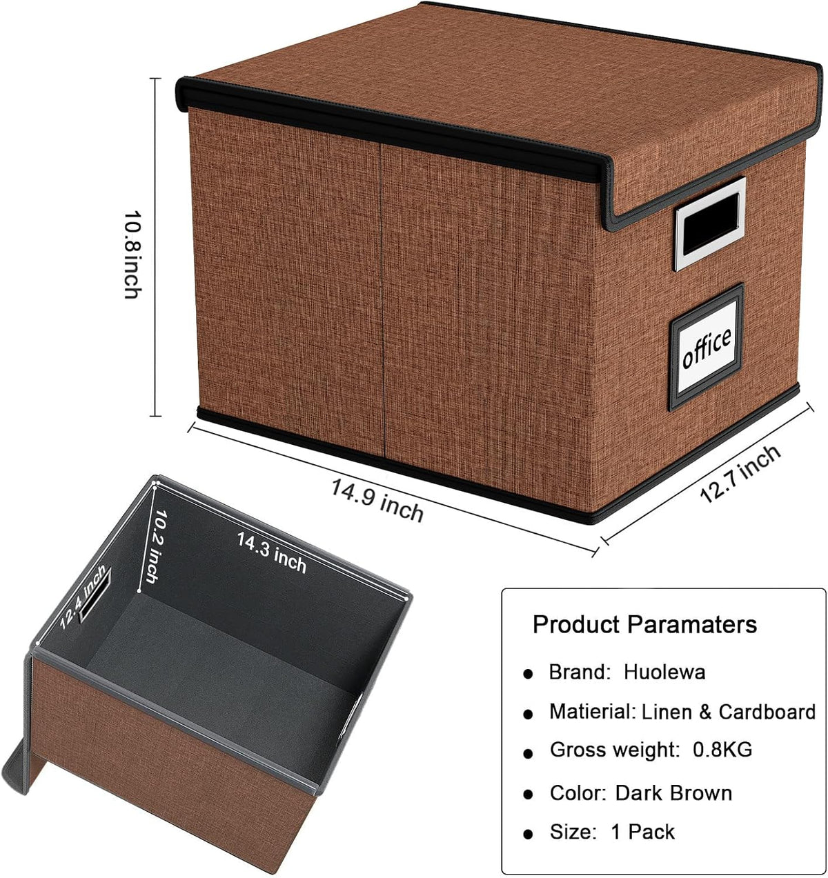 Upgraded Portable File Organizer Box with Lid, Collapsible Linen Hanging Filing Storage Boxes with Plastic Slides, Decorative Home/Office Filing System Box for File and Folders Storage (Gray)