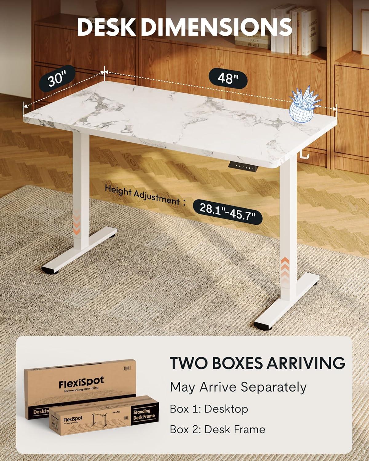 EN1 48"x24" One-Piece Standing Desk, White