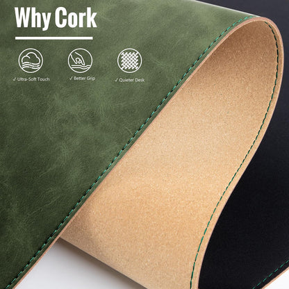 Cork Desk Mat 31.5"x15.7", Distressed PU Leather & Cloth Desk Pad