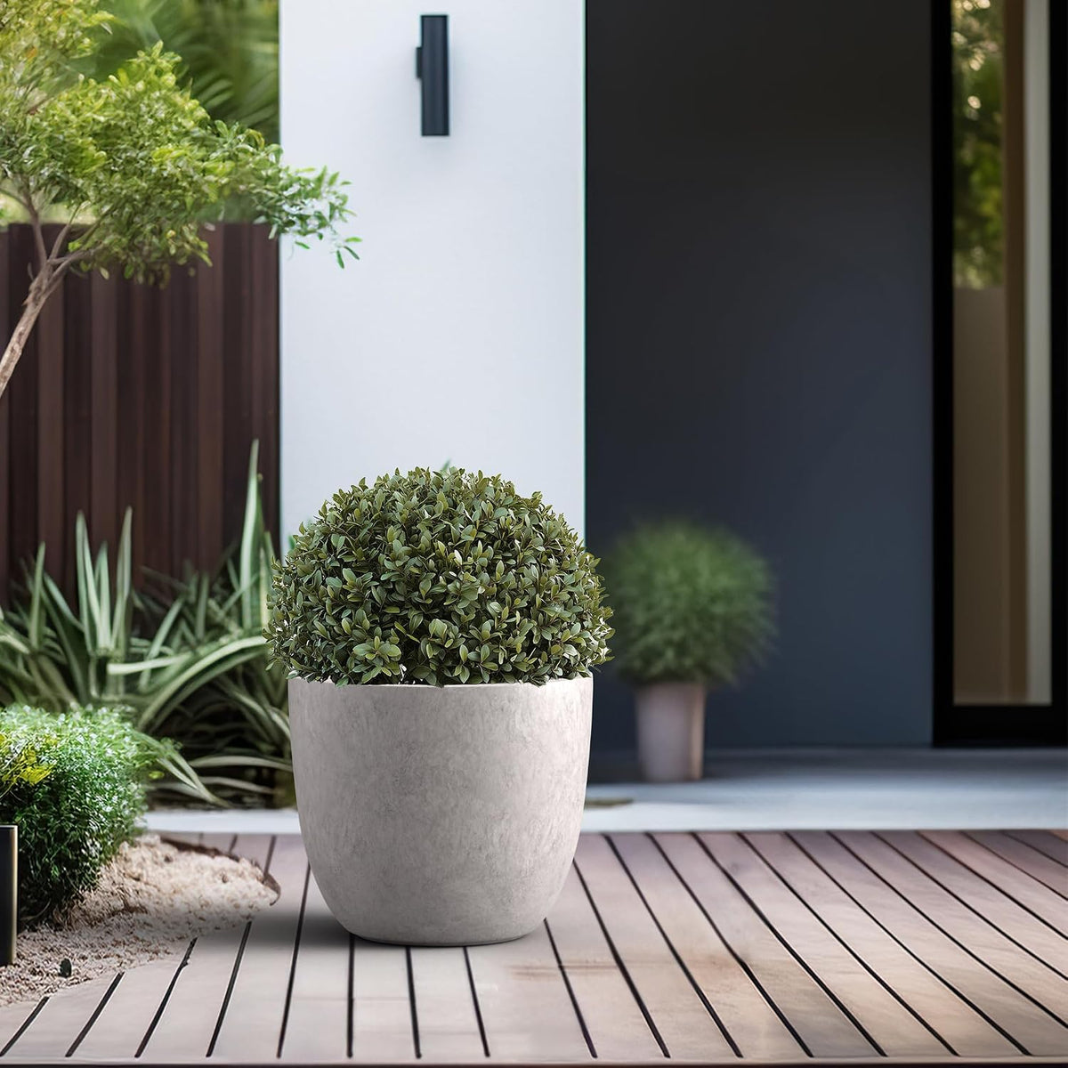 Kante 8.9" H x 10" W Small Concrete Planter, Compact Desktop Plant Pot with Drainage Hole & Rubber Plug – Lightweight Breathable Cement Container for Succulents, Cactus, Herbs, Indoor Outdoor, Gift