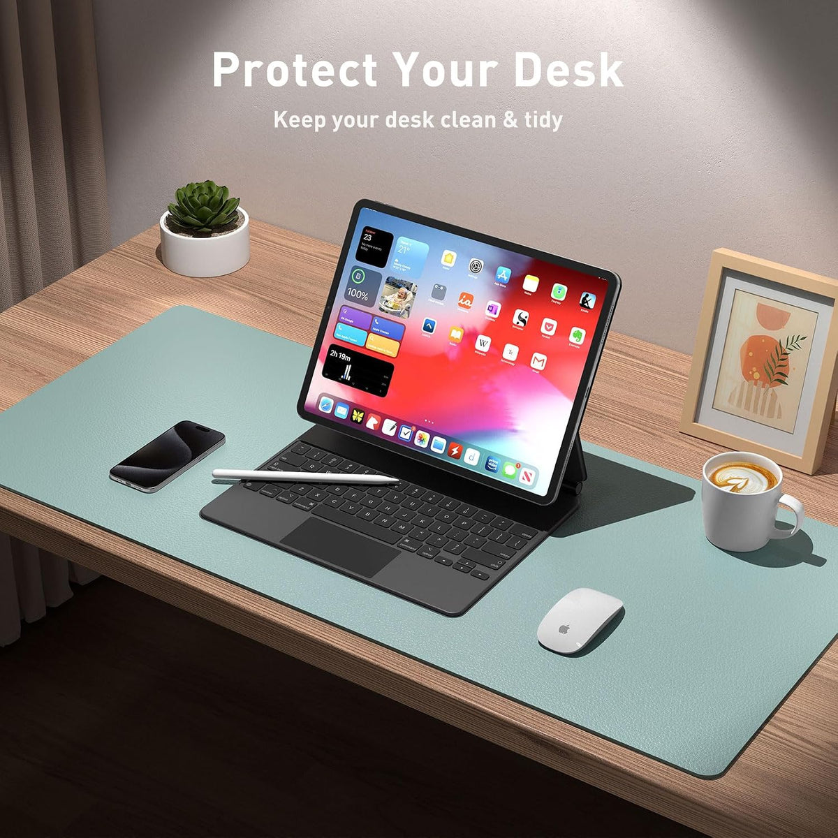 Aothia Leather Office Desk Pad Protector, Non-Slip PU Leather Desk Blotter, Waterproof Laptop Writing Mouse Pad for Office and Home, Black, 31.5" x 15.7" - Colors A