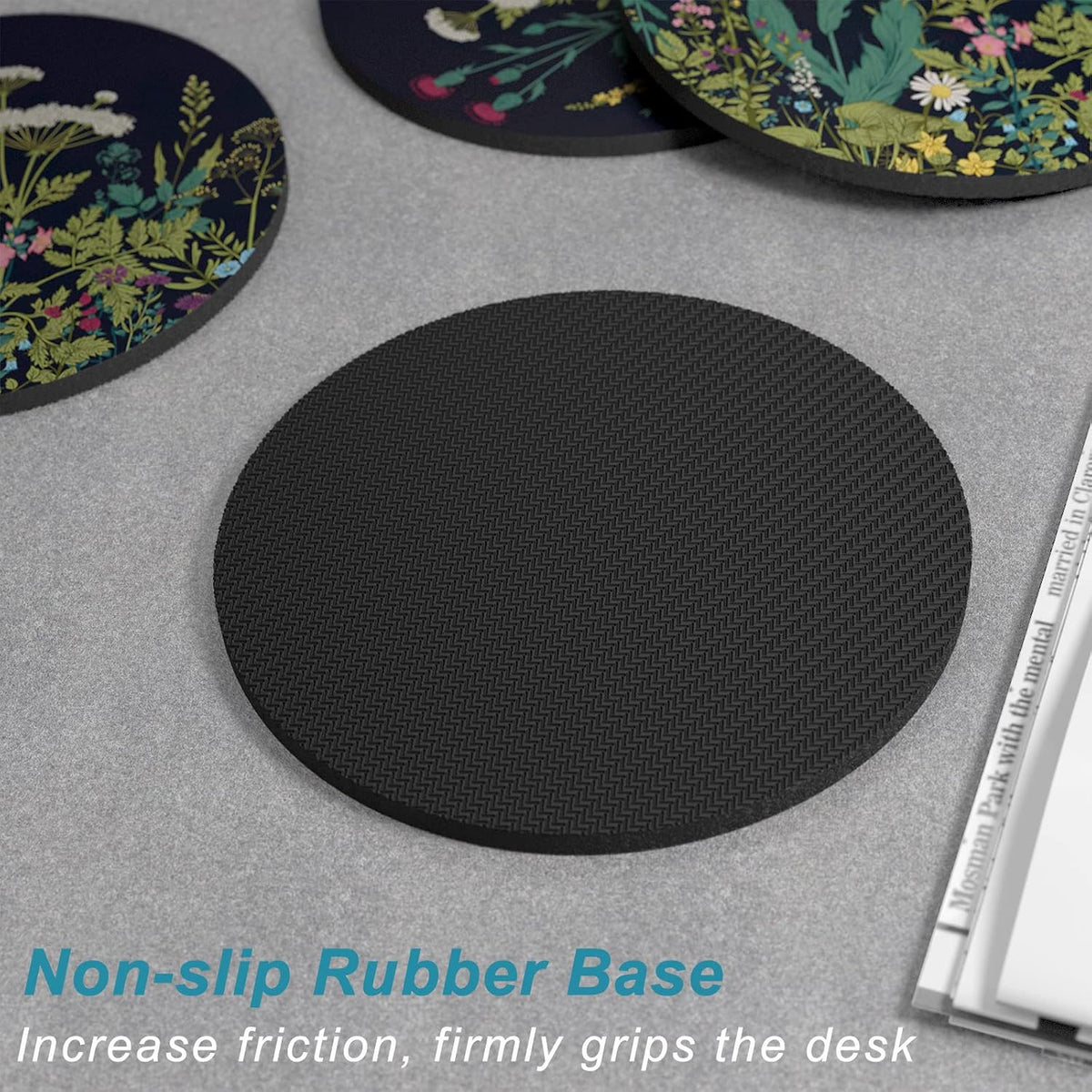 Nipichsha Coasters for Drinks, Set of 6 Cute Absorbent Rubber Drink Coasters for Cup with Non Slip Backing, Kitchen Home Decor Housewarming Gift, Round 4 in, Work Hard